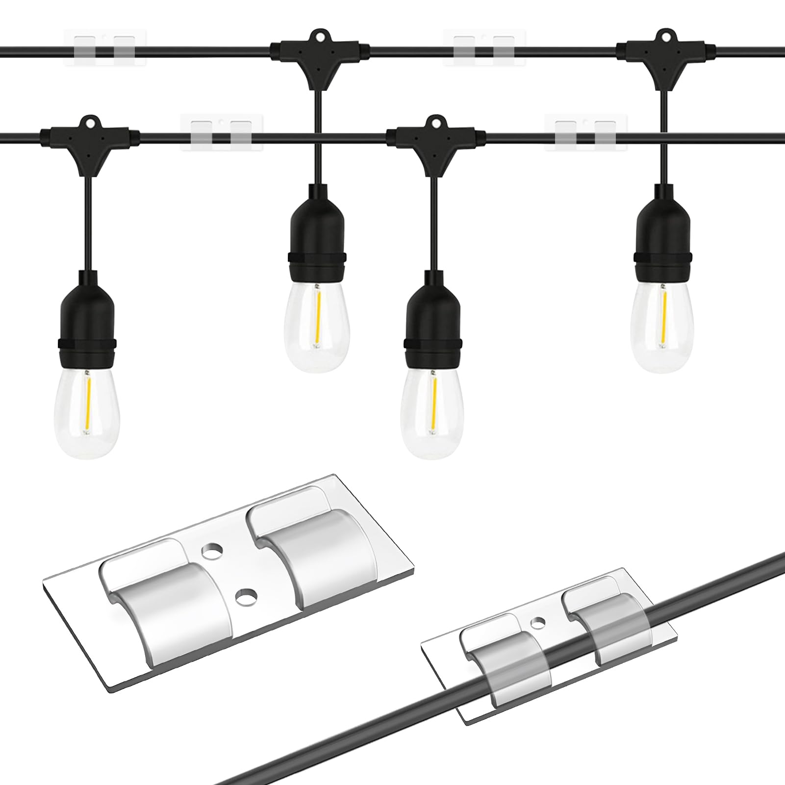 Outdoor Light Clips, 20/50/100pcs Outdoor String Light Clips Self Adhesive Hooks Gutter Hook for Lights Light Hooks for Outside String Lights Halloween Christmas Lights Clip (100,Transparent)