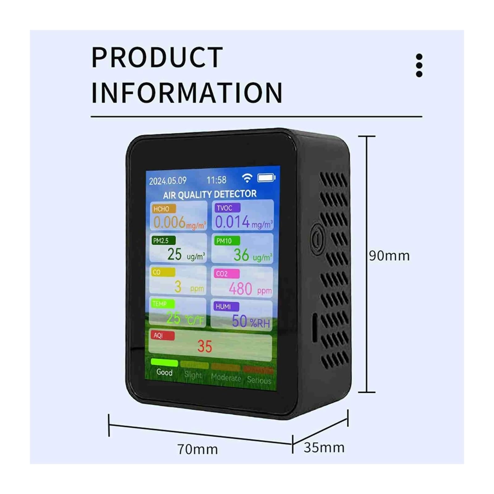 Monitor de calidad del aire, Medidor Multifuncional De Calidad Del Aire WiFi For El Hogar HCHO TVOC Monóxido Carbono CO2 PM2.5 PM10 Probador Portátil Temperatura Húmeda(WHITE)