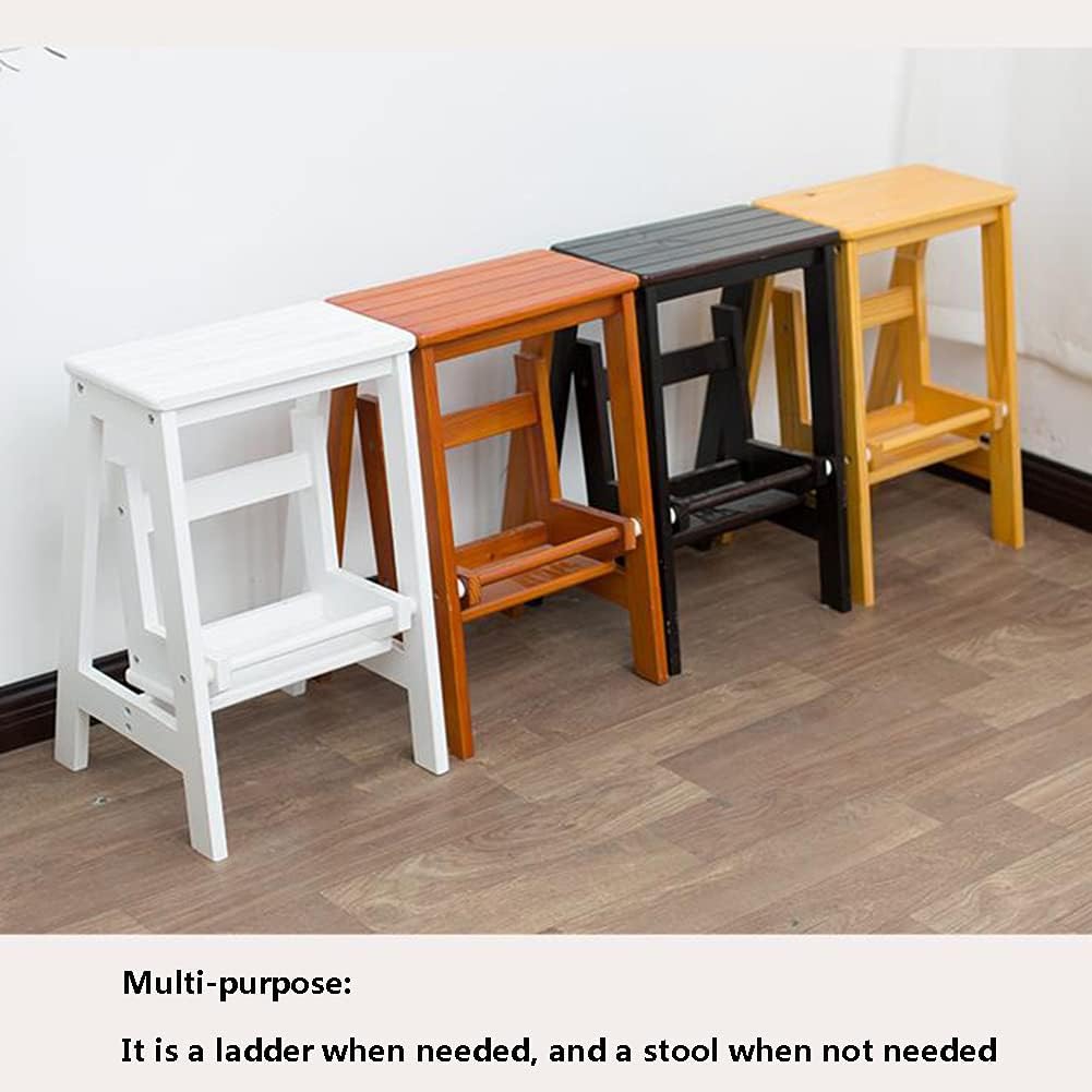 Step Ladder Home Step Stools Folding Step Stool, Wooden 2-Step Ladder, Multi-Function Library Bedroom Living Room Safety Easy to Store Foldable Shelving
