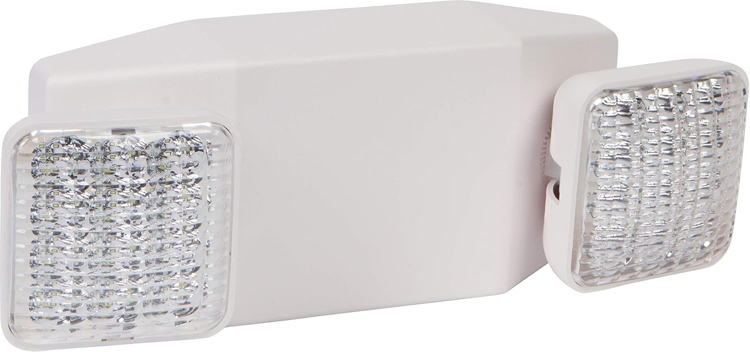 Morris Products Square Head Micro LED Emergency Light – White, High Output - 76 Lumens - Energy Saving Emergency Lighting Unit – Compact Design – Thermoplastic Housing, Mounting Plate, (73424)