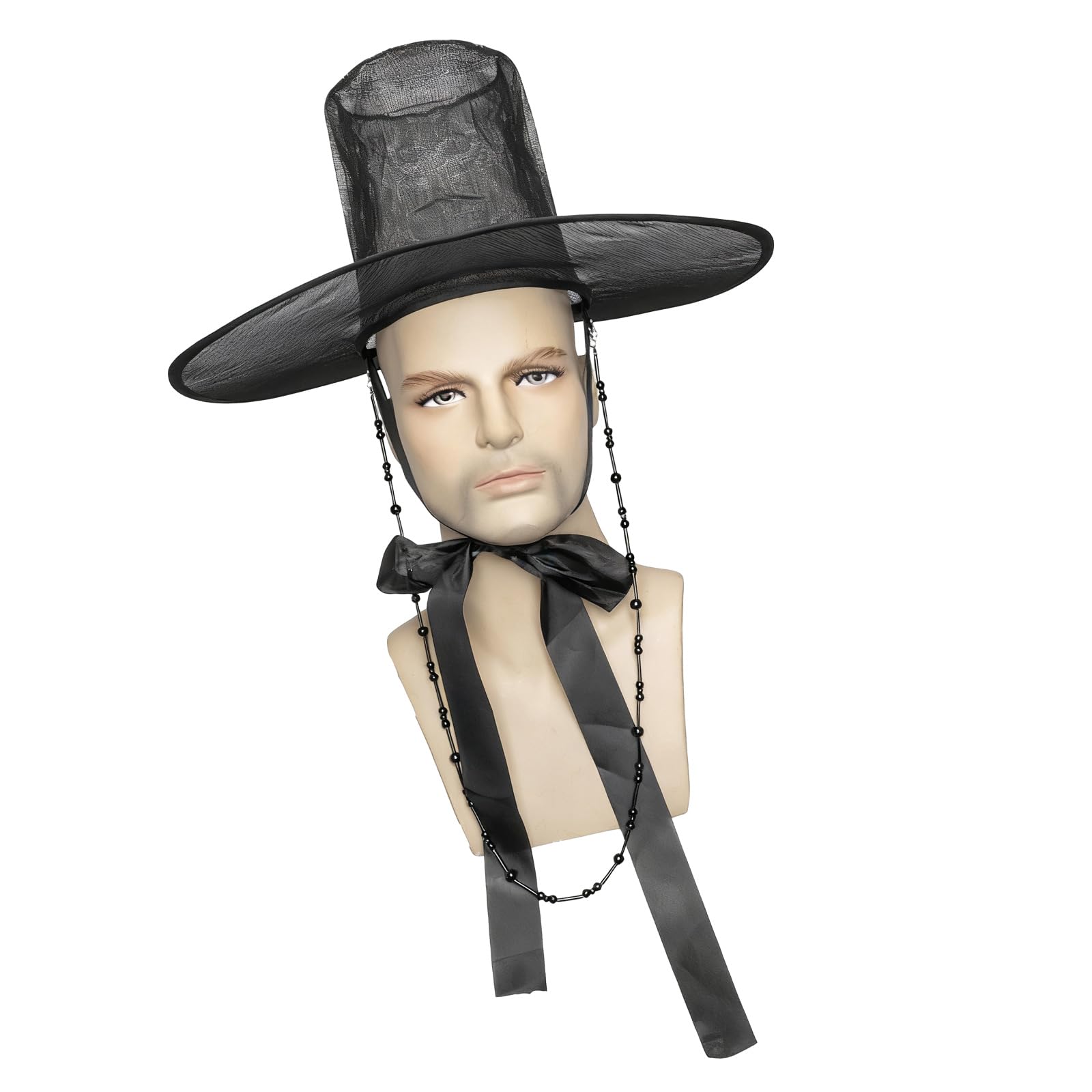 Korean Traditional Hat for Adult Teens Saja Boys Same Styles Top with Wide Brims Chest Strap for Dancing Event Festival