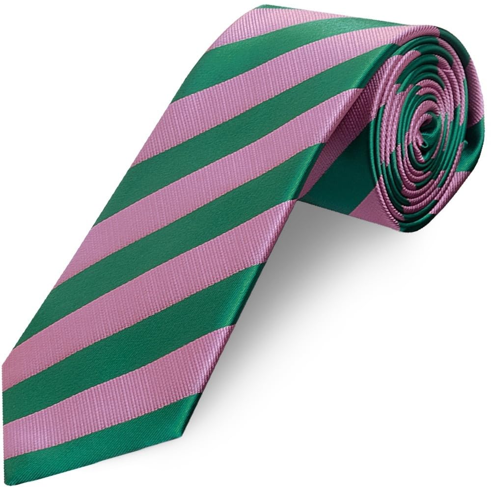 Ties R Us Men's Green Pink And Striped Classic Tie