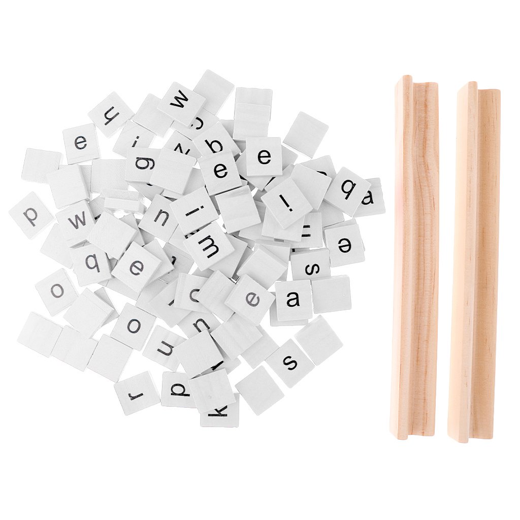 FITYLE 100 Pieces Wooden Alphabet Spelling Tiles Mix Lowercase Letters for Crafts Scrapbook Game, White, as described - Image 3