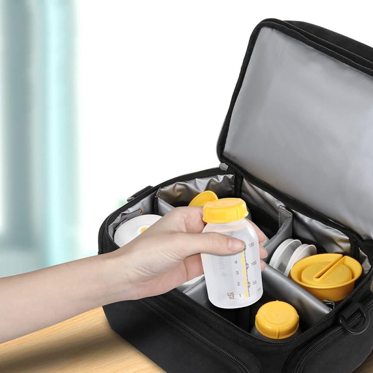 Garneck Estuche Portátil para Extractor de Leche Bolsa para Extractor de Leche Portátil Asa Cierre de Cremallera Poliéster y Malla Negro Wearable y Biberones Oficina y Viaje