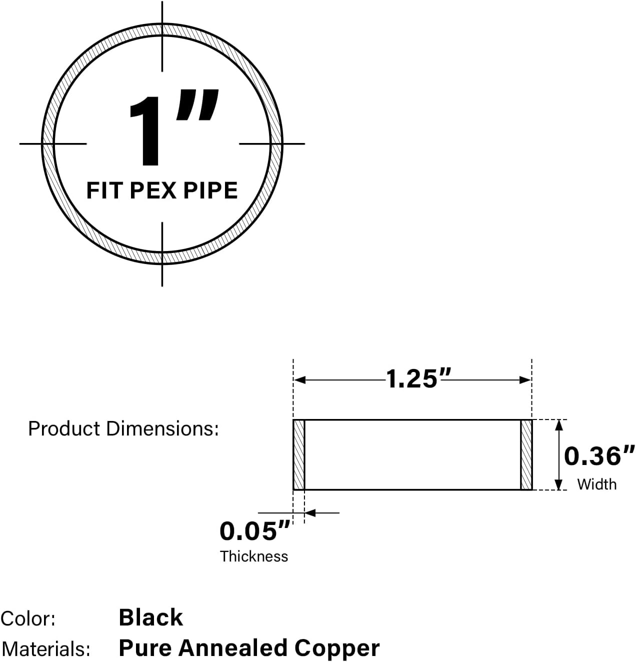 Supply Giant FQDS0100-100 PEX Tubing Crimp Rings Copper Pipe Fitting; 1''; Black; (100 Pack)