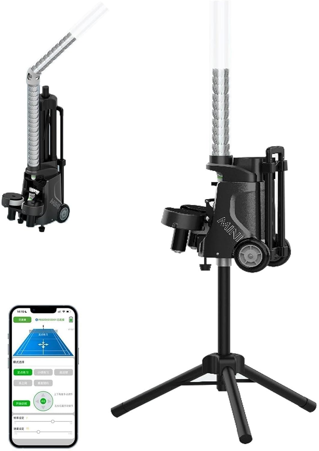 Portable Badminton Launcher. Badminton Practice Machine. Intelligent Shuttlecock Feeder. Adjustable Badminton Serving Machine. Perfect for Beginners and Professionals