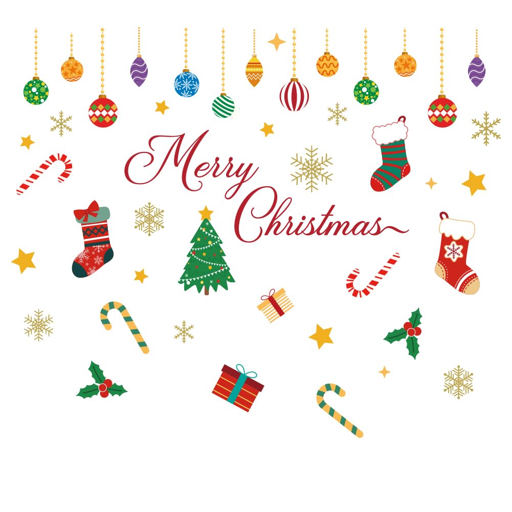 PLIGREAT 2 Sheets Christmas Theme Wall Stickers Bells Snowflake Merry Christmas Quote Wall Art Decals Removable Winter Xmas Stickers for Christmas Party Nursery Living Room Home Decor - Image 3
