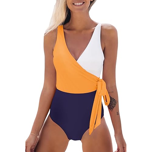 CUPSHE Women's One Piece Swimsuit Wrap Color Block Tie Side Bathing Suit
