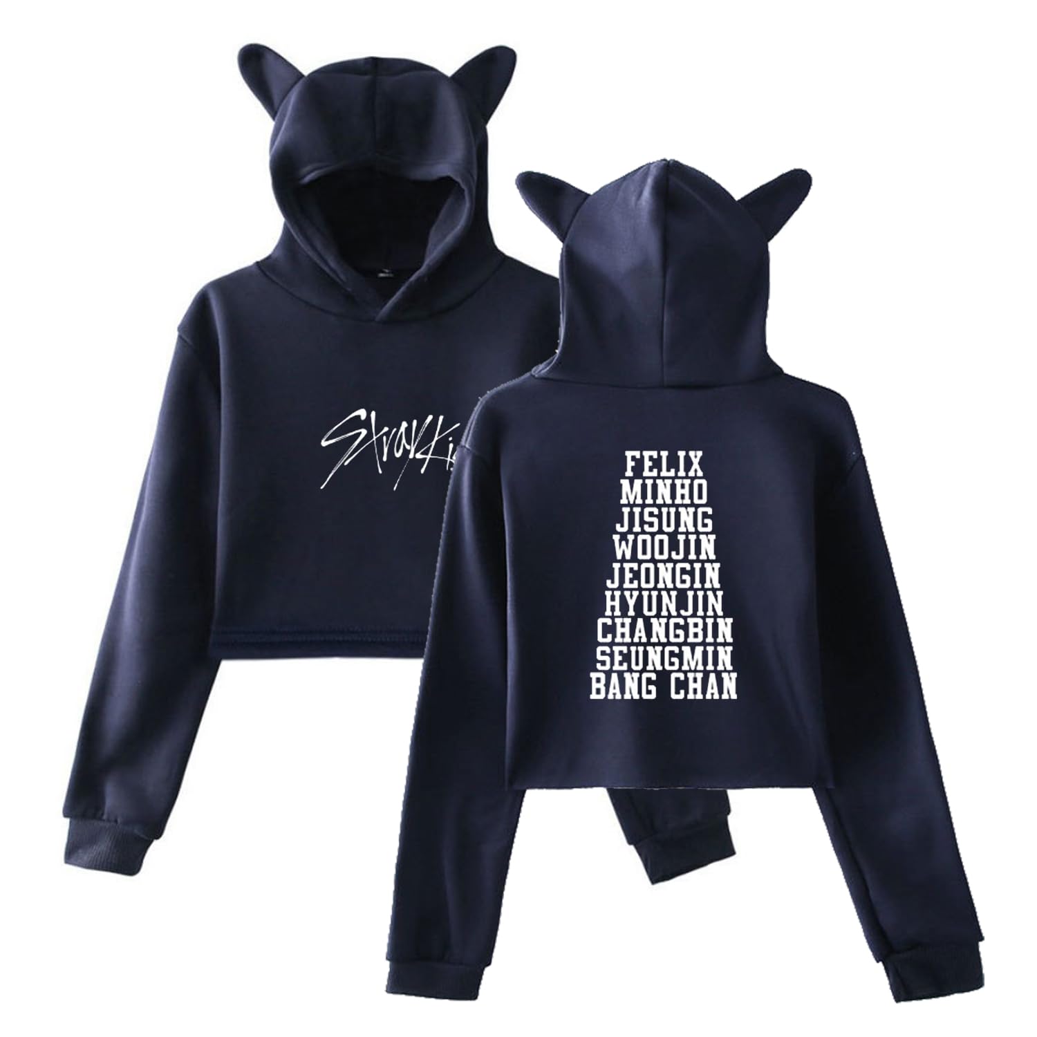 Xkpopfans SKZ Hoodie Woojin Hyunjin Felix Jisung Changbin Crop Top Sweater Jacket