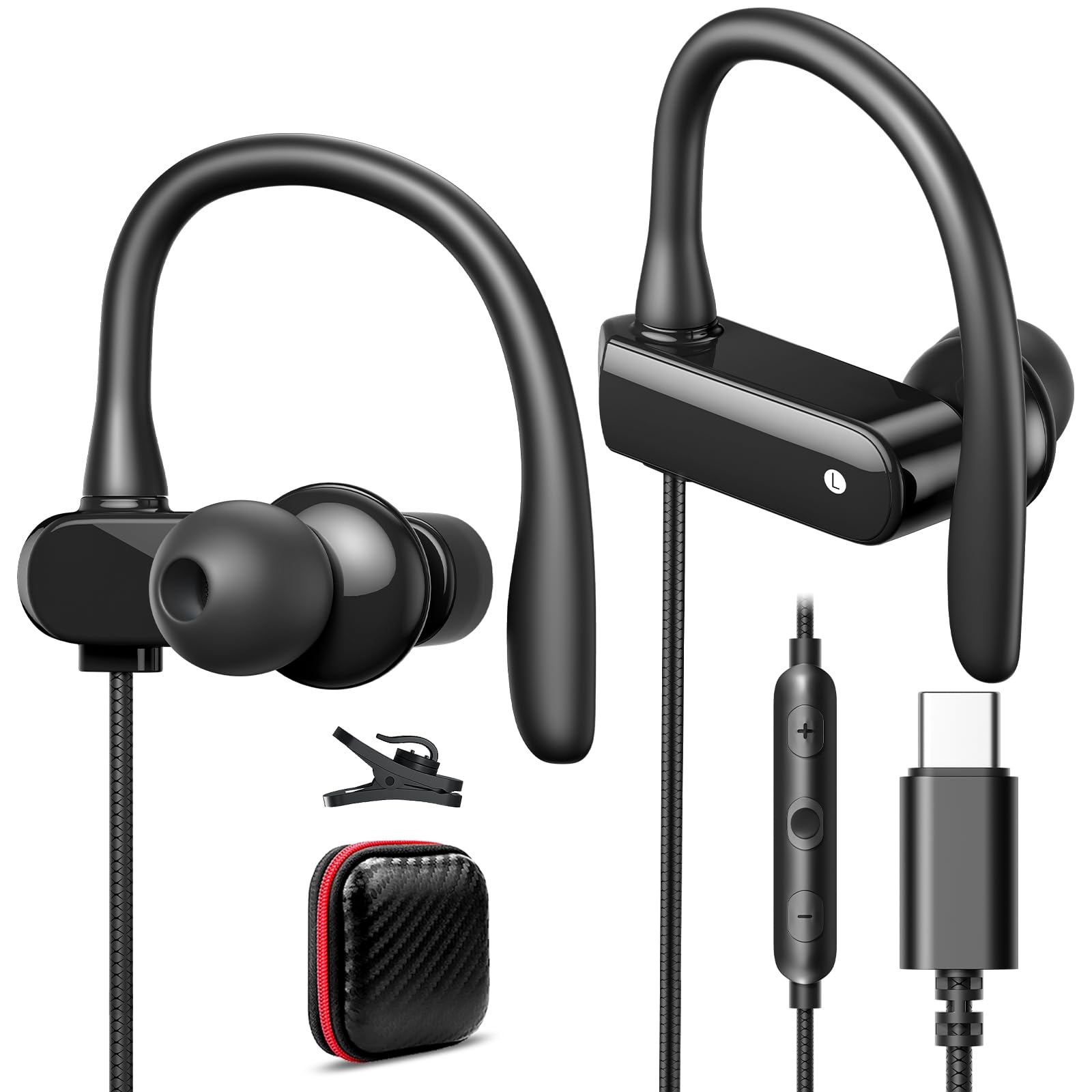 Amazon.com: APETOO USB C Headphones with Earhook Mic & Volume
