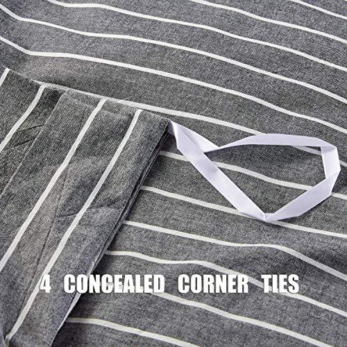 Jellymoni Pinstriped 100% Washed Cotton Linen Like Duvet Cover Set, 3 Pieces Luxury Soft Bedding Set With Buttons Closure, Grey Stripes Pattern Printed Duvet Cover King Size(No Comforter) #TOP3