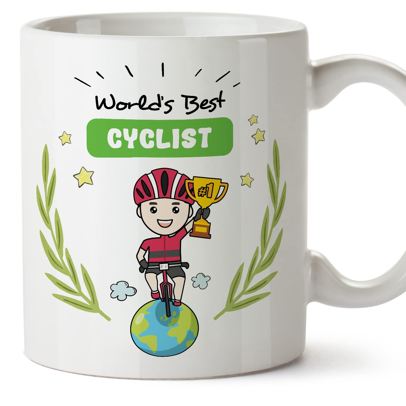 MUGFFINS Cyclist Man Mug - in English - World's Best - Funny Gift for Colleagues - Ceramic 11oz Mug