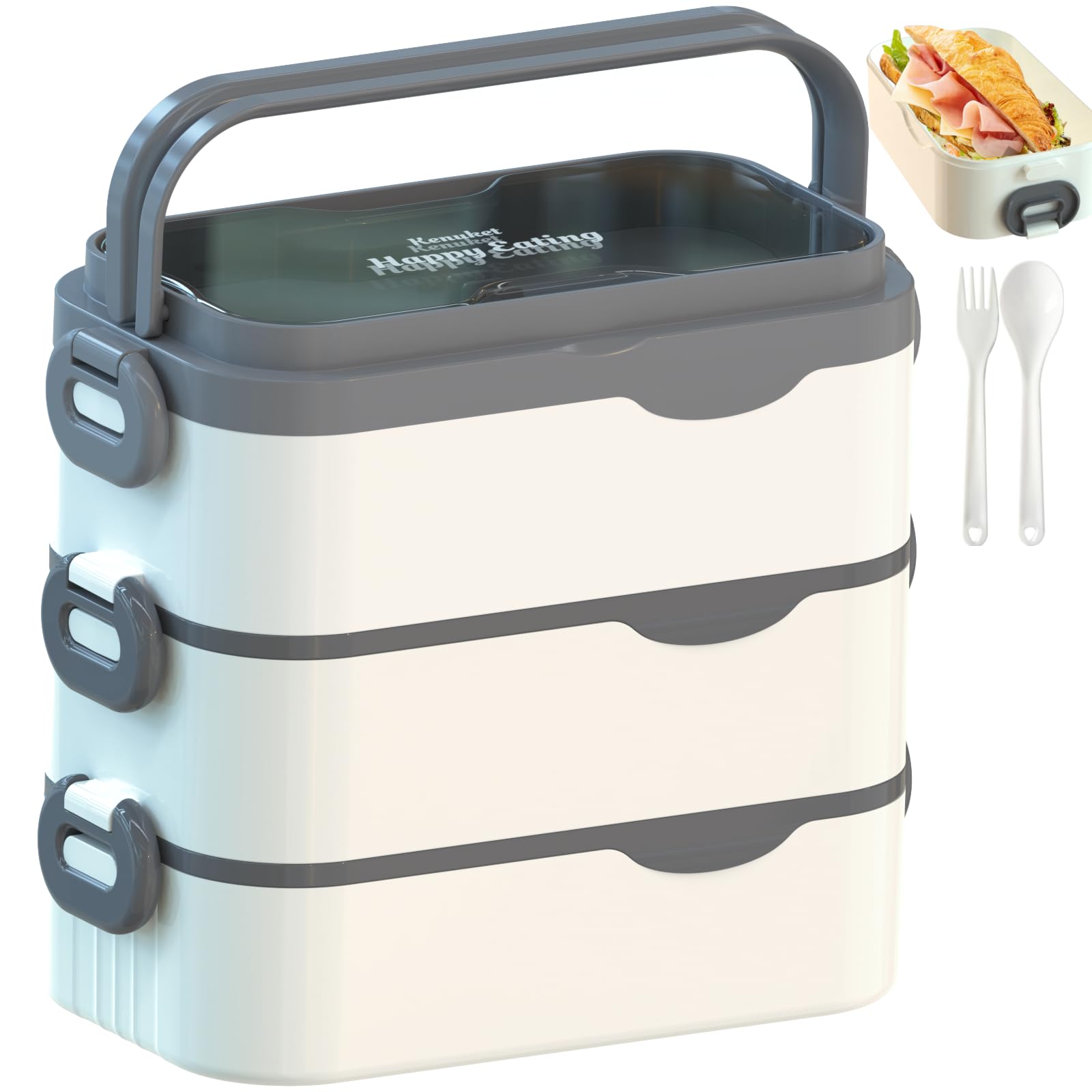 Bento Box Adult Lunch Box, Stackable 3 Layers Large Capacity Lunch Containers, Microwave and Dishwasher Safe Food Grade Containers with Utensils, Dividers and Sauce Boxes for Men, Women, Kids