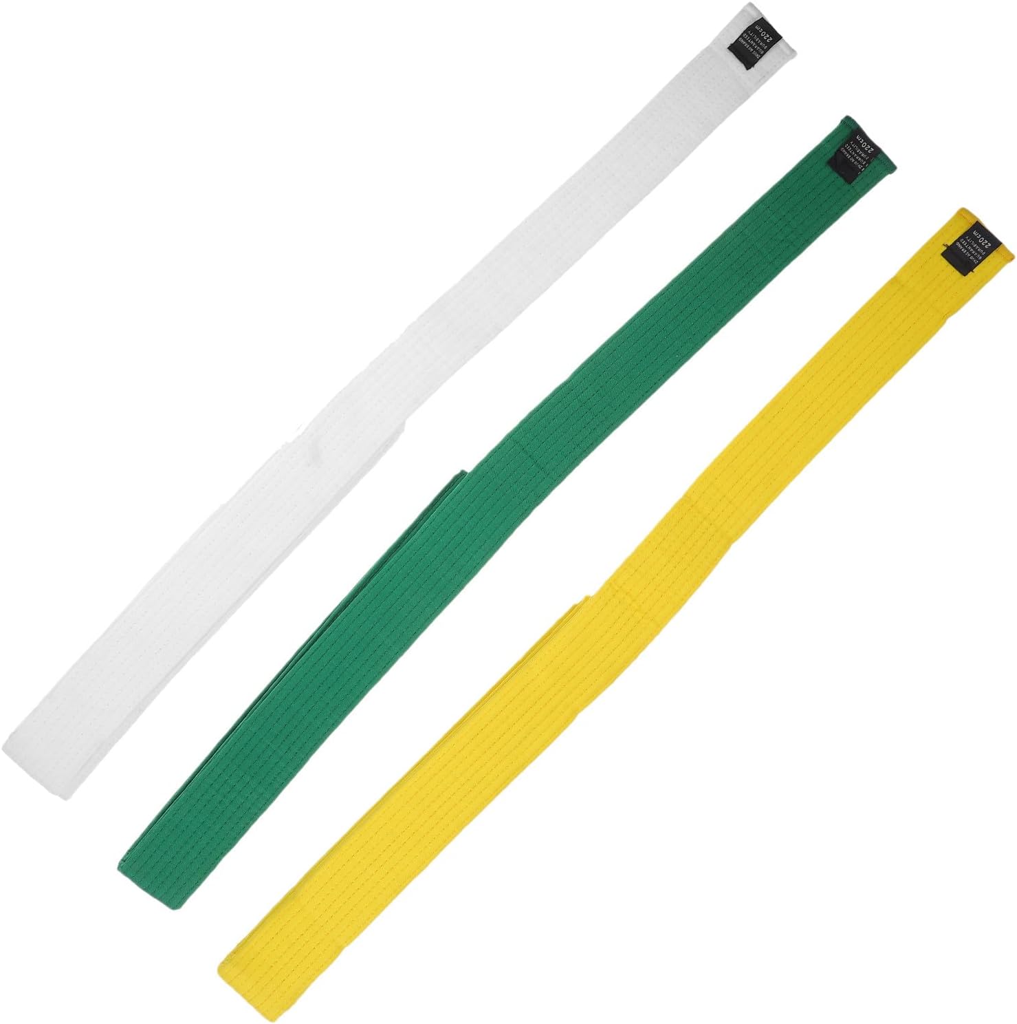 3pcs Taekwondo Belt Set 2.2m Cotton Martial Art Training Belts White Yellow Green for Uniform Ranking and Practice