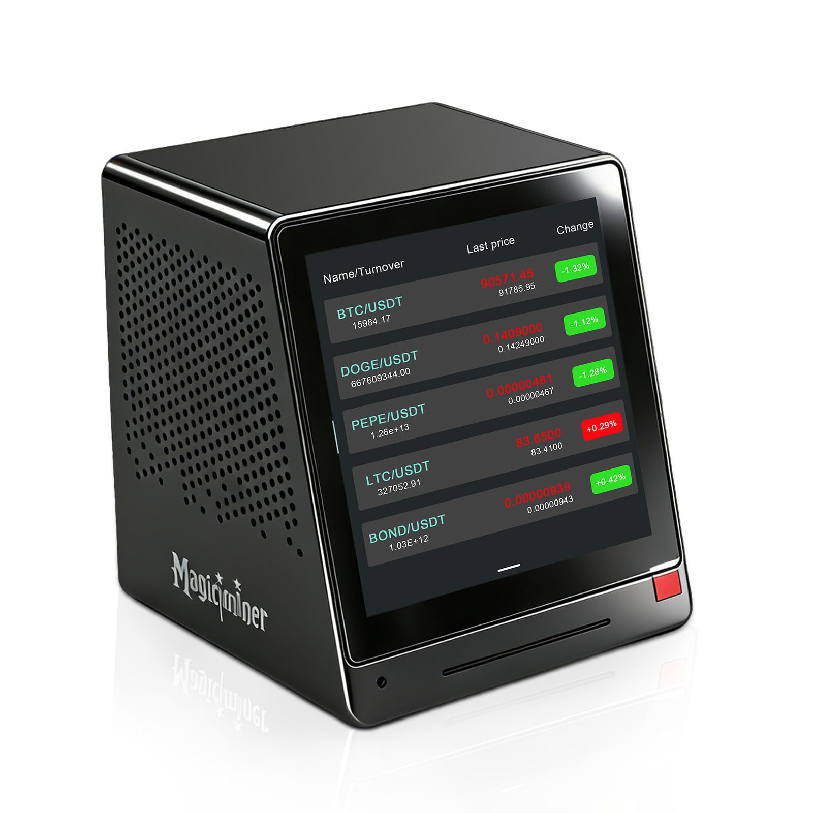 4-in-1 Bitcoins Solo Miner (1000KH/S, 25W, SHA-256), Stock/Crypto Ticker, Bluetooth Speaker & Wireless Charger – Compact & Stylish for Study & Nightstand