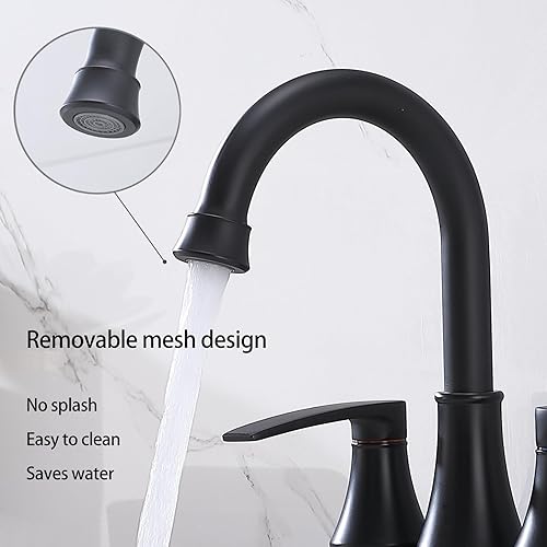 Miniatura 5 de VALZST049B - Grifo de lavabo de baño negro mate sin plomo, grifo central de 2 manijas de 4 pulgadas, moderno grifo giratorio de arco alto de 360
