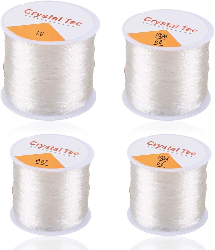 4 Roll 328 FT Clear Elastic Beading Threads, Stretchy Crystal Bracelet String Cords Crystal Rope for DIY Bracelet Beading Jewelry Making (0.6/0.7/0.8/1mm)