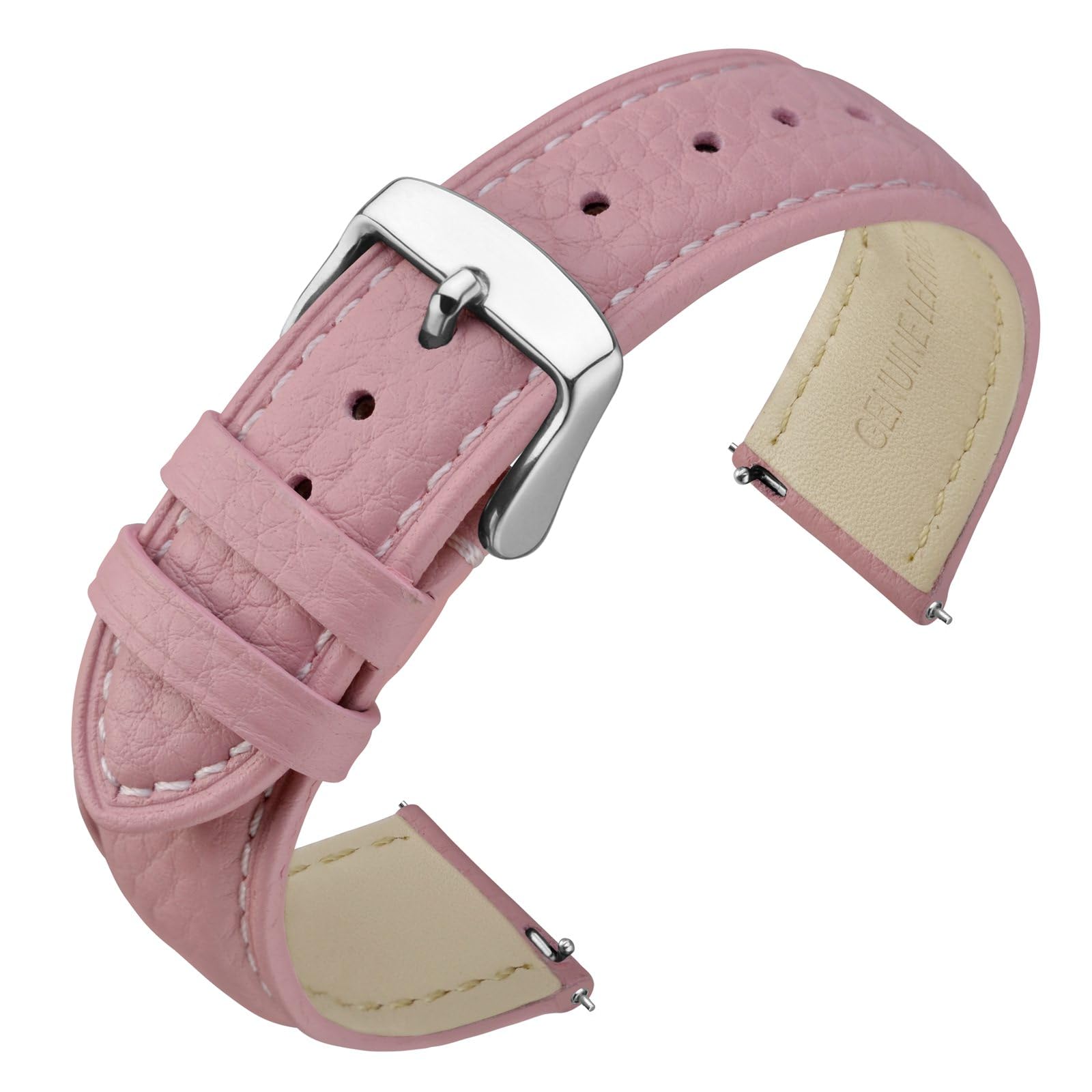 ANNEFIT Watch Band 20mm, Quick Release Textured Padded Leather Straps with Silver Buckle for Men and Women (Pink)