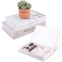 3PCS Decorative Book Storage Boxes Faux Books for Shelf, Home D corWhite