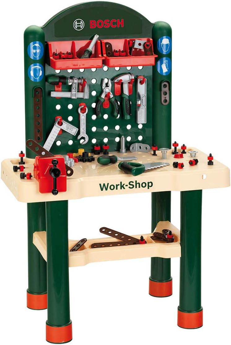 Theo Klein 8461 Bosch Workshop I Work Surface with Learning Function and Hammer - and - Nails Game I with Tools and Much More I Toy for Children Aged 3 Years and up