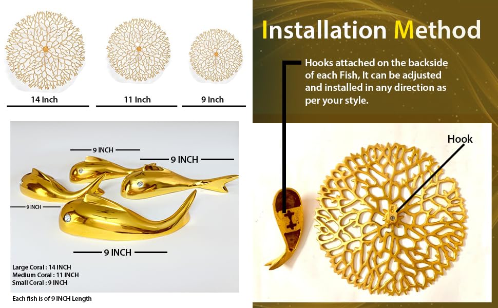 ZOVE 12 Lotus Leaf Fish Metal Wall Decor Gold Pack of 12 - Image 8