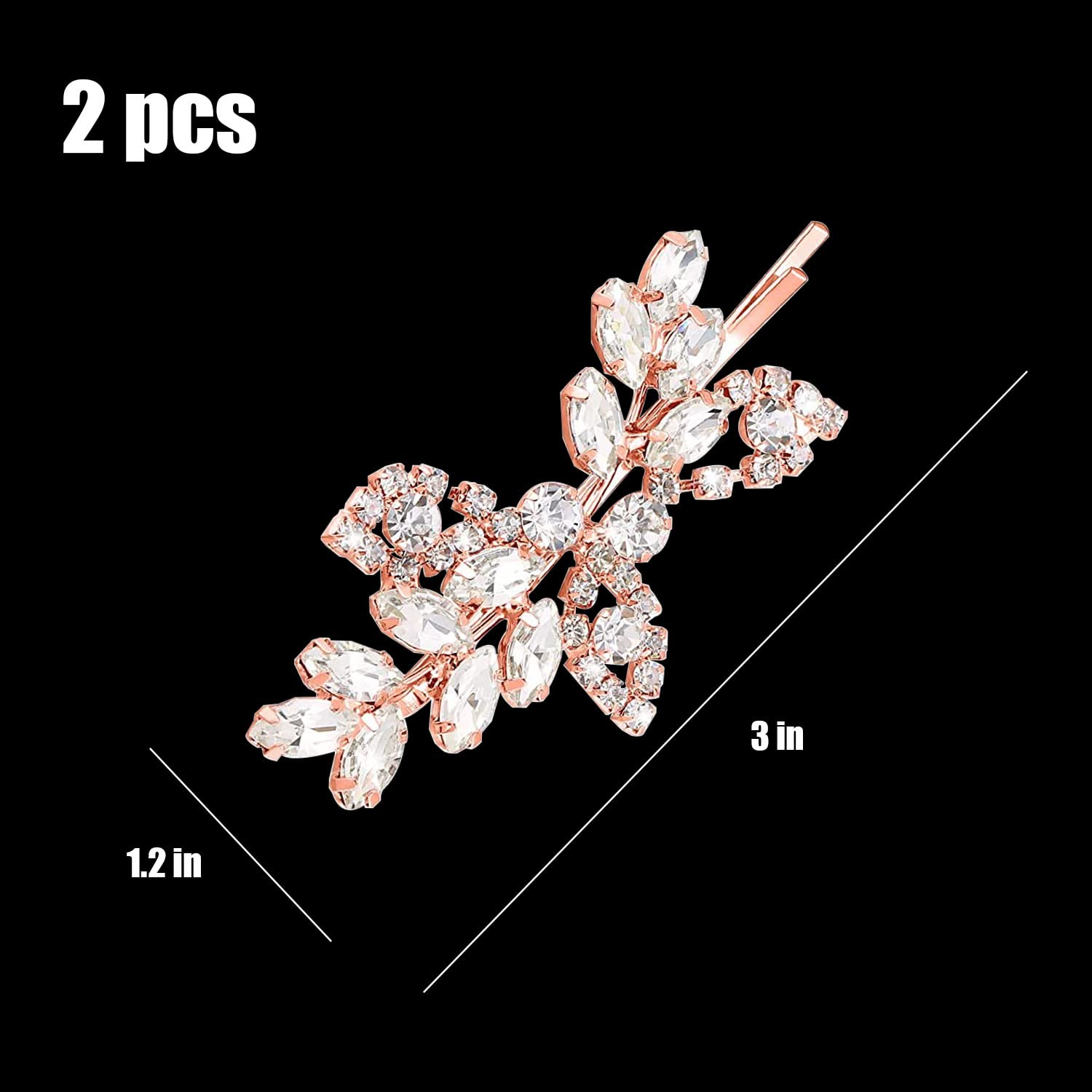 2Pcs Bridal Rhinestone Hair Pins Rose Gold Wedding Accessories for Bridesmaids 4-Piece Rose Gold Bridal Hair Accessory Set - Rhinestone  main image 4