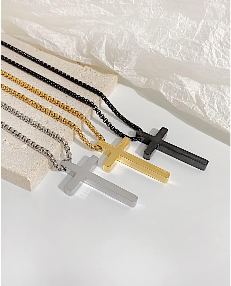 Rockyu Black Stainless Steel Cross Pendant Necklace for Men Classic Christian Religious Jewelry Simple Faith Chain Gift for Him - Image 7