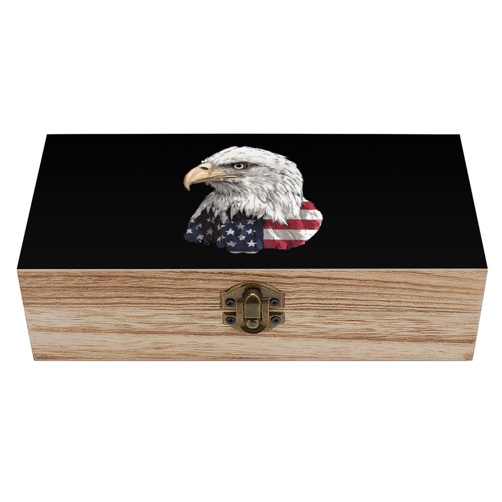 HLBSDM U.S.A. Flag Bald Eagle1 Wooden Storage Box Craft Memory Keepsake Treasure Chest Box Jewelry Organizer