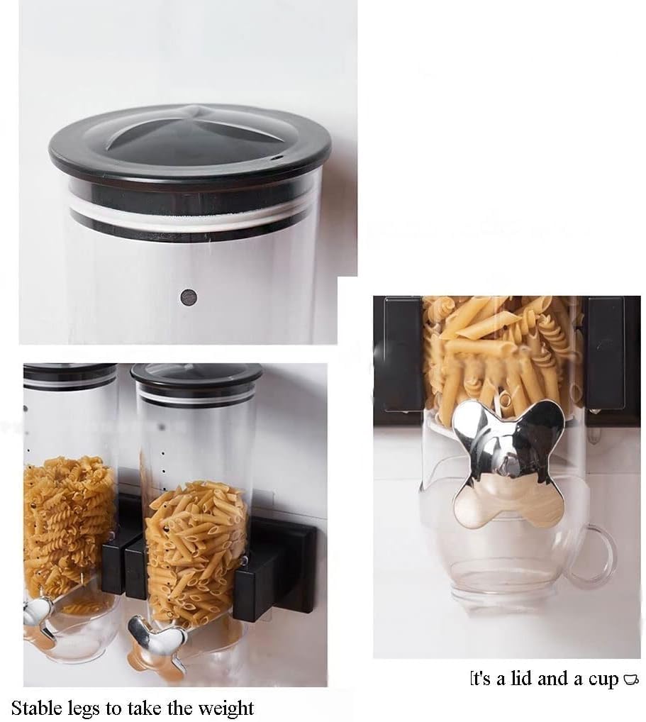 Dispensador de cereales, dispensadores de granos de barril, dispensadores de granos de doble barril montados en la pared con taza y tapa, interruptor giratorio, cuerpo transparente de PC for cocina ca