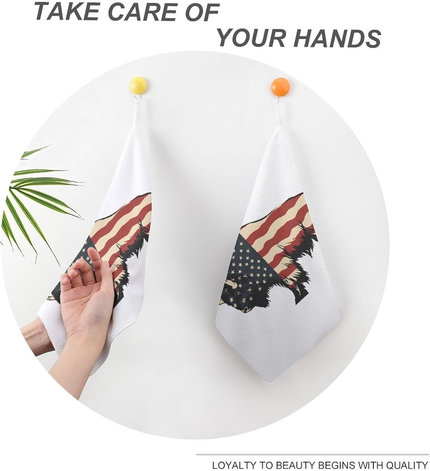 Bison U.S Flag Buffalo Towel Hand Towels Decorative Towel for Bathroom Kitchen Shower Gym 4PCS