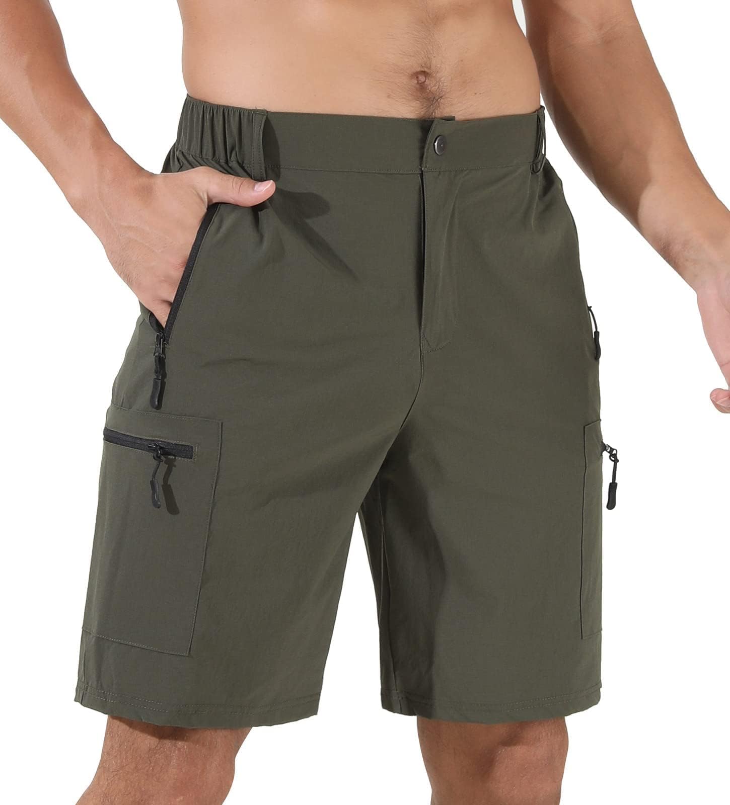 Men's Cargo Hiking Shorts Outdoor Lightweight Quick-Dry Shorts Golf Walking Climbing Fishing Short with Zipper Pockets