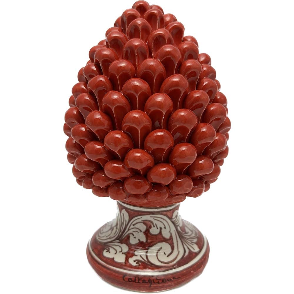 Pomme de pin de pin en céramique sicilienne artisanale rouge H 21 cm