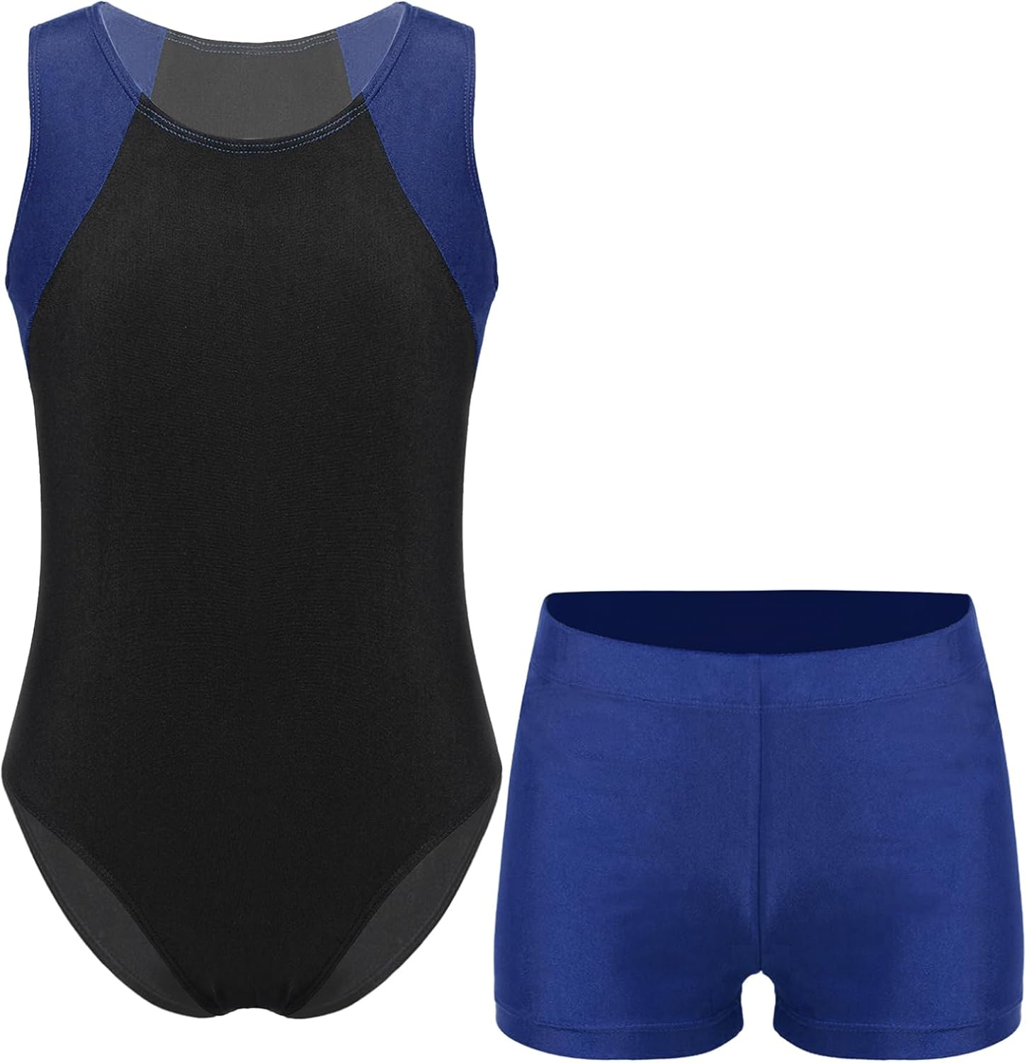 Kids Competition Gymnastics Unitard Round Neck Sleeveless with Shorts for Performance Show