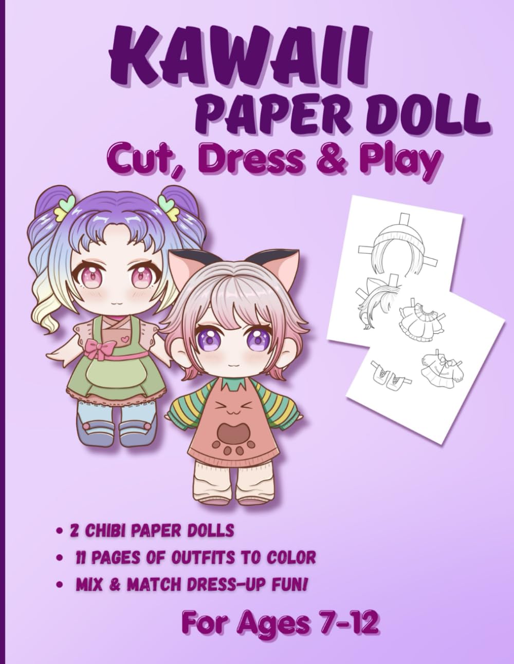 Kawaii Paper Doll: Cut, Dress & Play. Black & White Edition for Ages 7–12: Chibi Anime Paper Dolls for Girls Ages 7–12 | Cut Out, Color & Mix-and-Match Outfits (Chibi Paper Dolls)