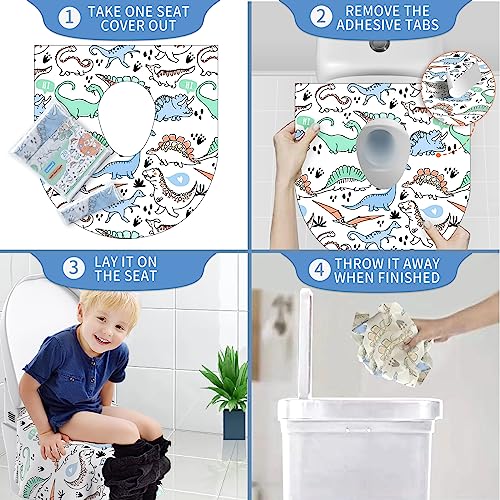 Toilet Seat Covers Disposable For Kids And Adults, Yihata 20 Pack Extra Large Waterproof Toddler Potty Training Toilet Cover Individually Wrapped Potty Liners For Public Restroom, Travel(Dinosaur) #TOP6
