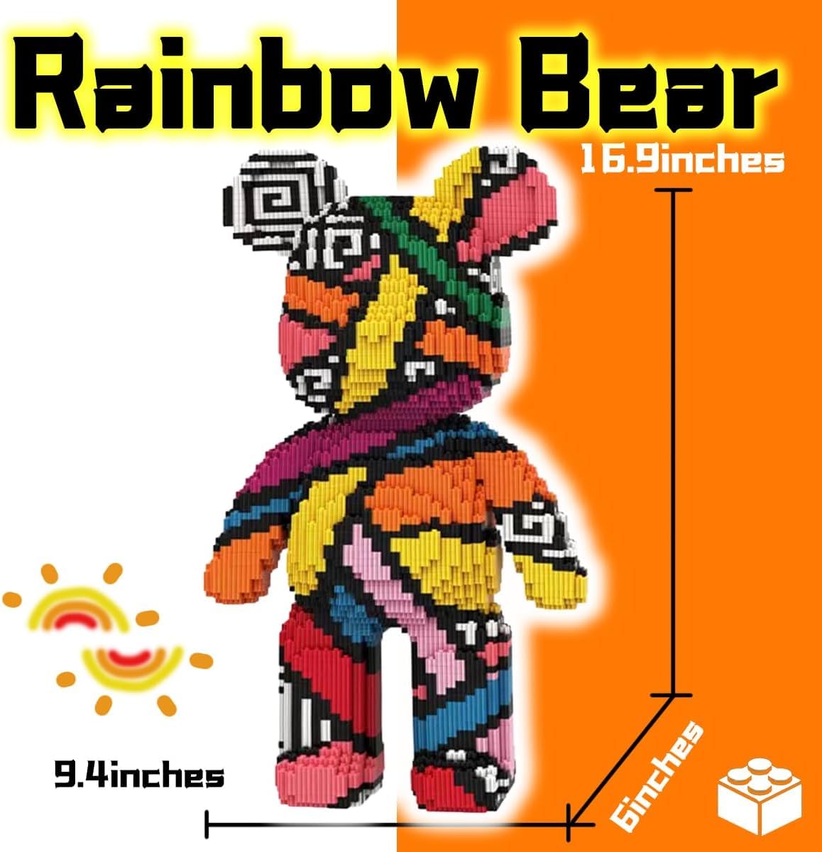 PUPULU Teddy Blocks Rainbow Graffiti Bear Building Blocks Animal Micro Building Blocks Set (16.9inches) For Adult and Kid - Image 2