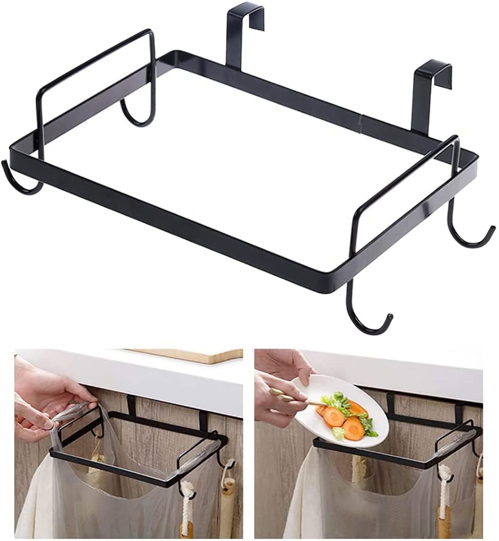 Hanging Garbage Bags Holder KASTWAVE Organizer Rack Stainless Steel Trash Bag Holder Towel Gloves Hanger for Kitchen Cabinet Cupboard Drawer Back Door Hook Hangers