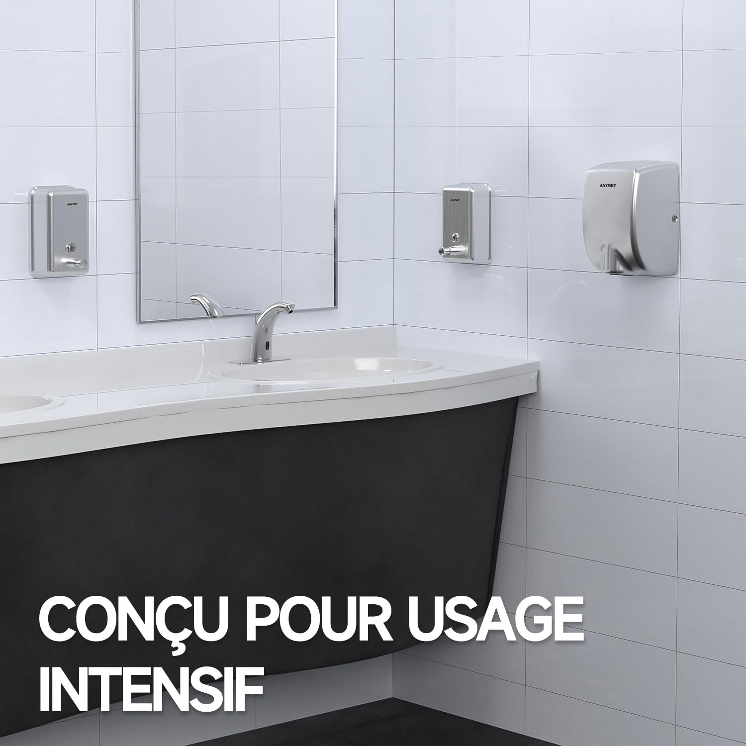 anydry Distributeur de Savon Manuel Professionnel 1100ml, Finition en Acier Inoxydable Durable, Mural pour Salle de Bain & Cuisine (Brossé)
