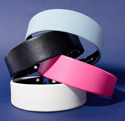 Miniatura 6 de Diademas azules para mujer, de 2 pulgadas de ancho, banda de pelo azul gruesa de piel sintética para mujeres y niñas, banda de plástico duro para la