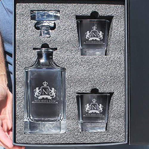 The Wedding Party Store Customized Whiskey Decanter And Glasses Set - Custom Engraved And Personalized With Lion Design thumb #5