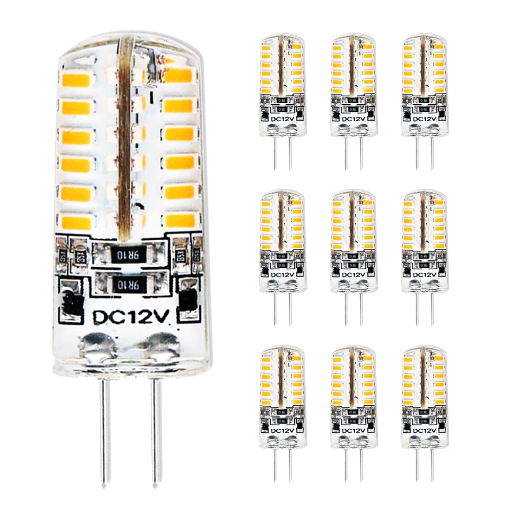 Chao Zan 4W G4 LED Bulbs,DC 12V Mini Capsule Light Bulb, No Flickering, Non-Dimmable Energy Saving Led Bulb (Warm White, 10 Count)