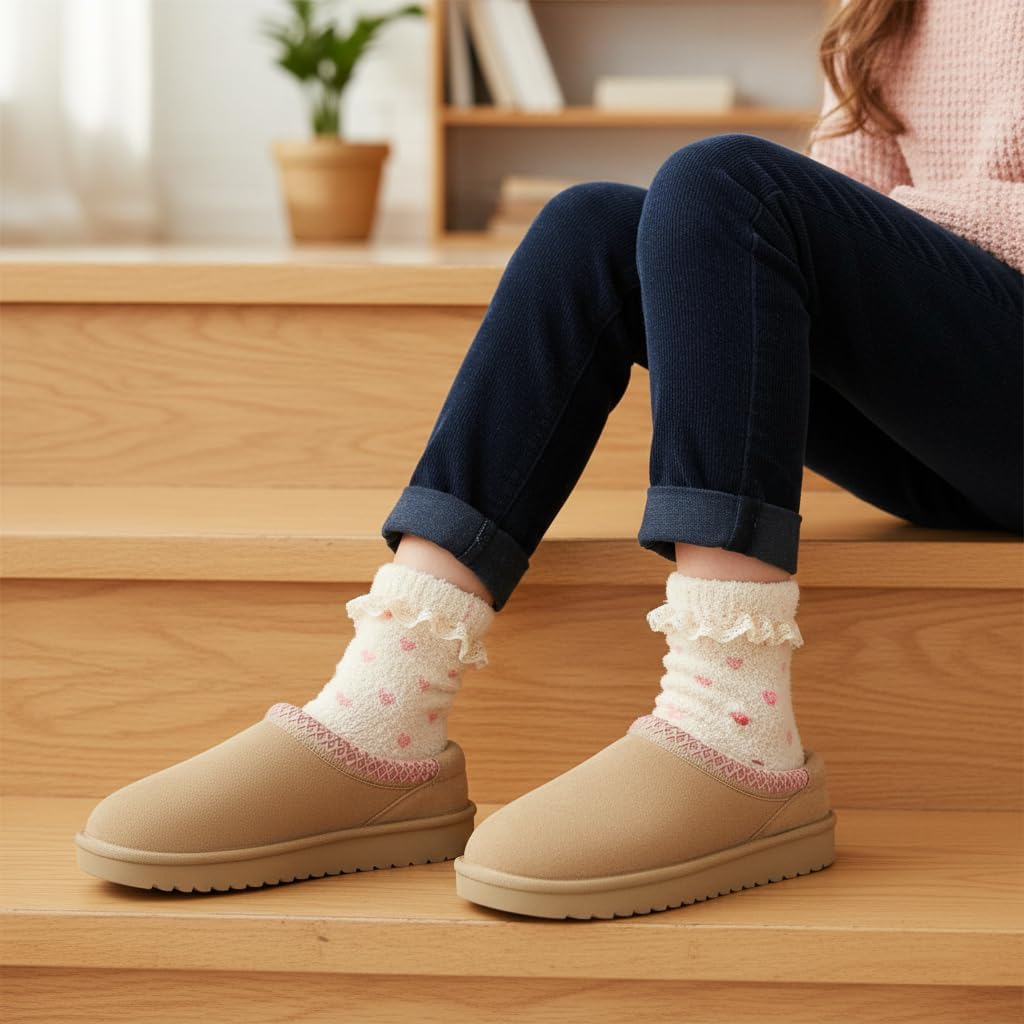 CUSHIONAIRE Keto Genuine Suede Leather Kids Slippers for Boys and Girls – Cozy Slip-On Mule House Shoes with Faux Fur Lining, Cushioned Memory Foam Comfort - Image 7