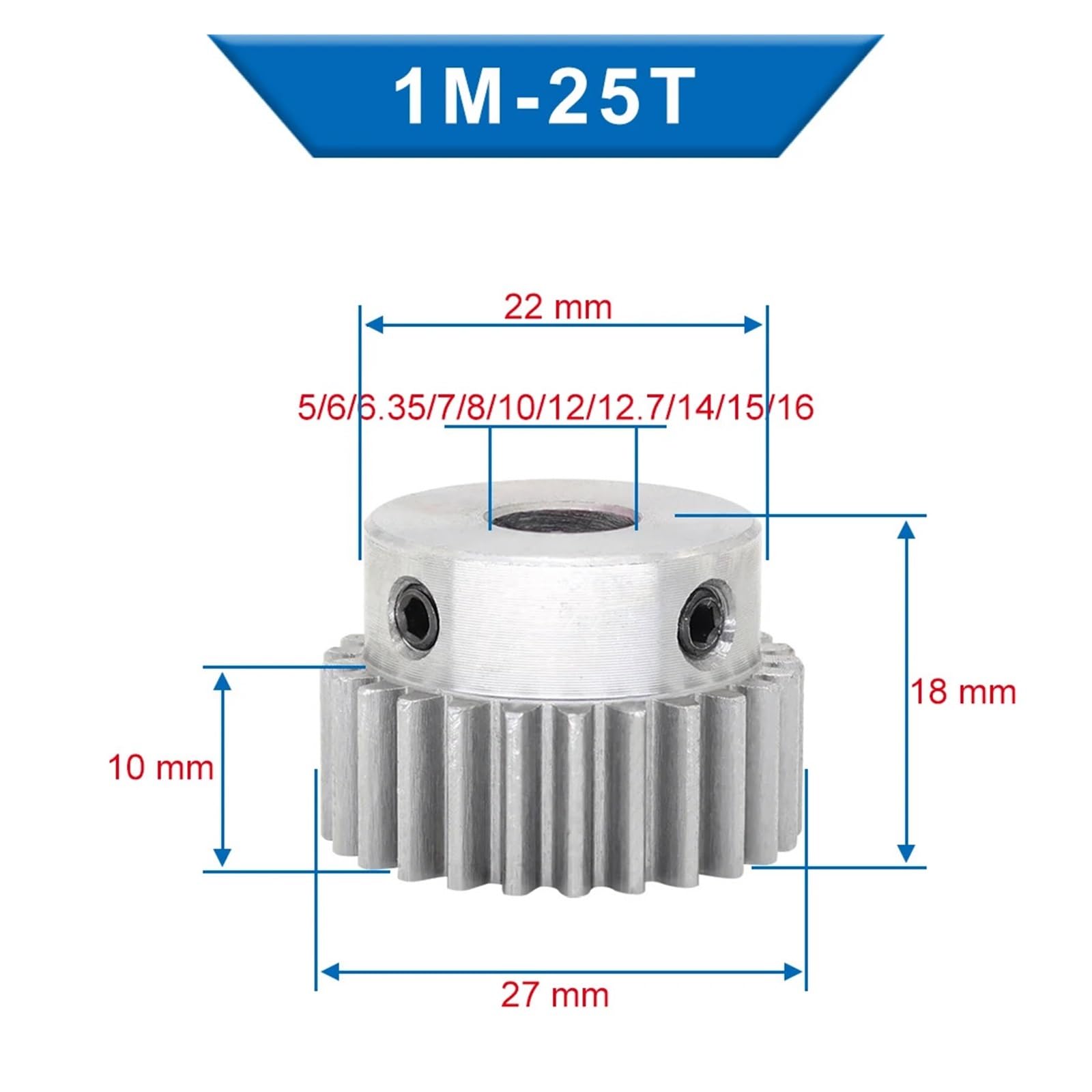 Bevel Gear Pinion Hardware Mechanical 1pcs 1M25T Spur Gear Bore 5/6/6.35/7/8/10 /12/12.7/14/15/16mm Motor Gear Low Carbon Steel Metal Gear for Motor(7mm)
