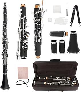 Yinfente Professional Ebonite Clarinete G Key Clarinet for Beginner Students with 2 Barrels Hard Case Cleaning Kit Mouthpice Cork Grease Gloves