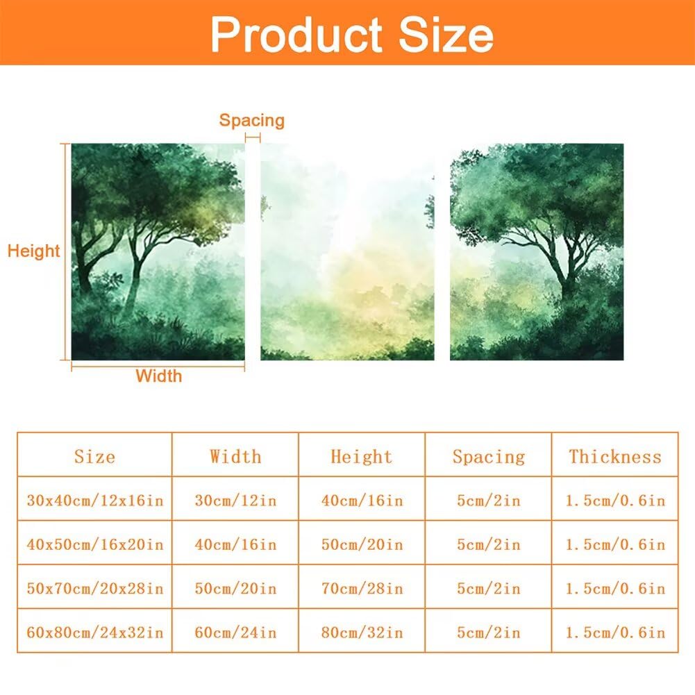 Wandbilder Modern 60x80cm, 3Pcs Leinwand Bilder Groß Wanddeko Wohnzimmer, Baum Leinwand Bilder mit Rahmen, Moderne Wandbilder Wohnzimmer Poster Set mit Haken, Wanddeko Schlafzimmer Poster Set, -1998