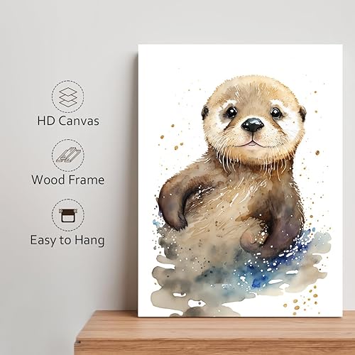 Miniatura 3 de C8BUSIS Lienzo decorativo para pared, diseño de nutria, diseño de acuarela, decoración de pared de nutria, pintura de tintas salpicadas, póster