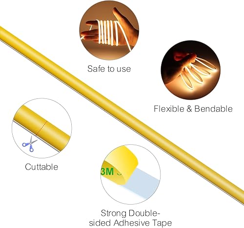 Miniatura 3 de MALIIGAZA Tira LED COB de 24 V, cinta de luz LED ultra estrecha de 0.197 in, cinta LED flexible regulable sin puntos de alta luminosidad, IP30 16.4