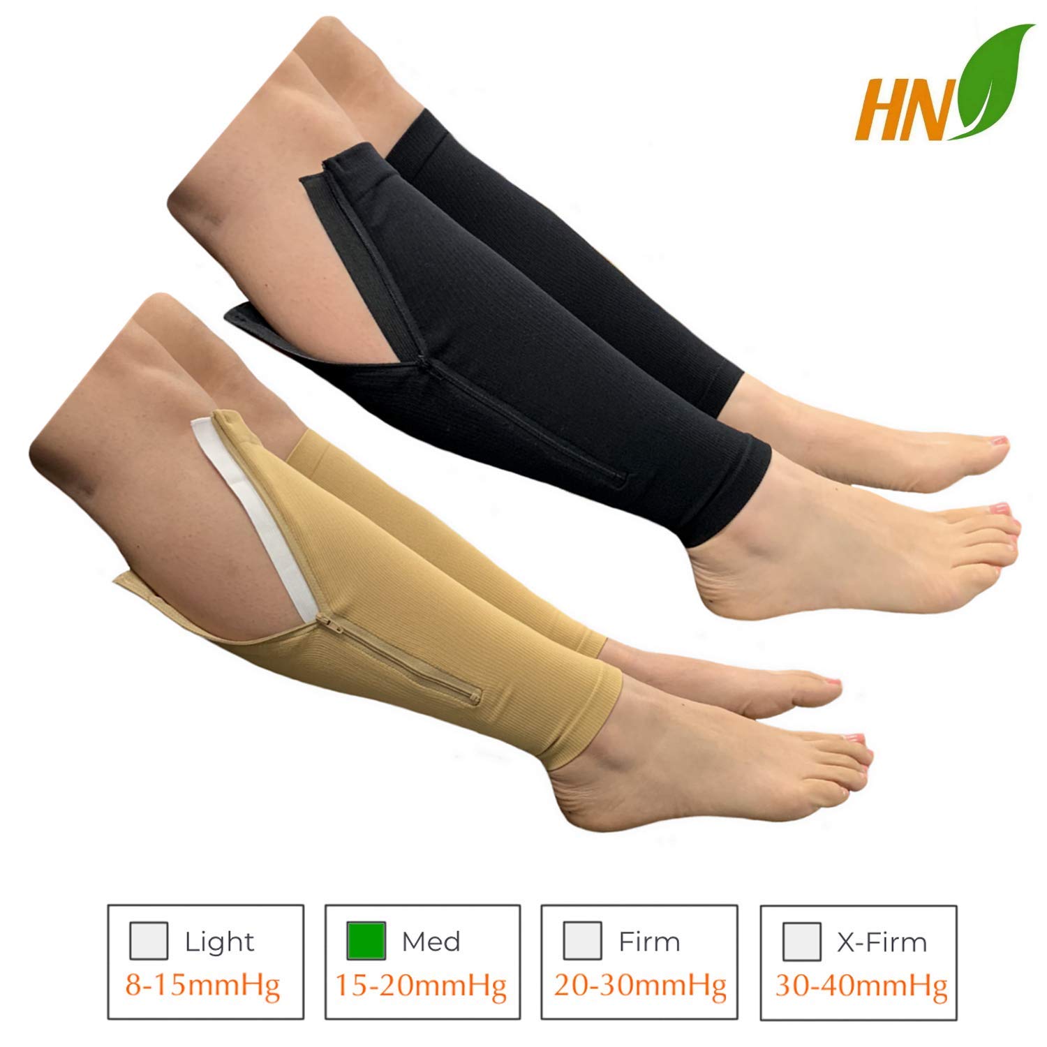 HealthyNees - 2 pares de mangas de compresión con cremallera de 15 a 20 mmHg
