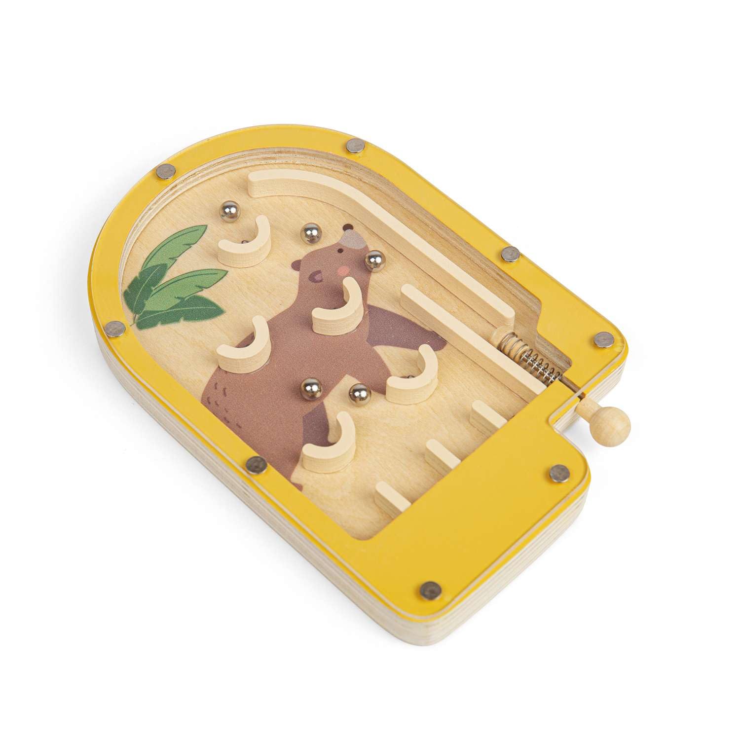 Bigjigs Toys Pinball Game (Bear) - Mini Wooden Animal Game, Pocket Money Gifts For Girls & Boys, Kids Party Bag Fillers, Age 3 Years Old +