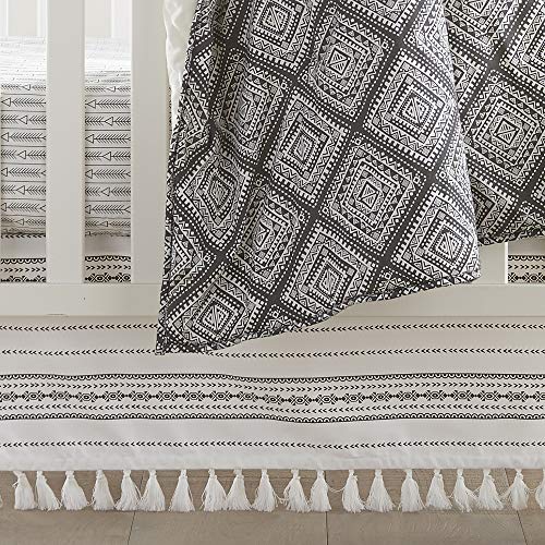 Image of Levtex Baby Nest & Nod Riley Crib Bed Set - Baby Nursery Set - White, Black, Grey - Intricate Geometric - 3 Piece Set Includes Quilt, Fitted Sheet, Crib Skirt /Dust Ruffle